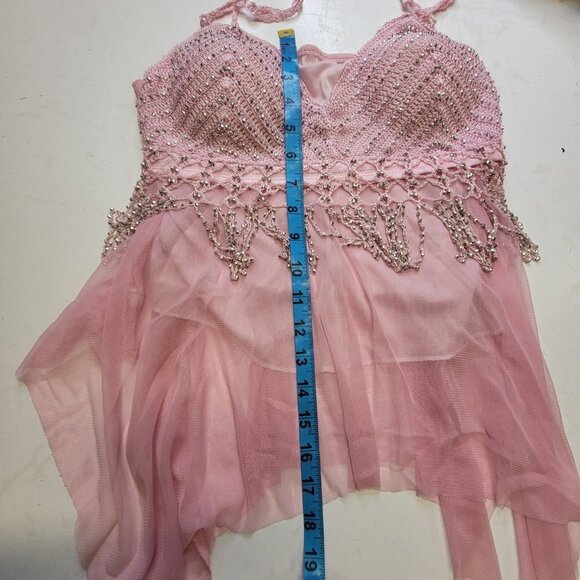 Pink Belly Dance Top Sequin Adjustable Strap Tank Top Spaghetti Strap Top Tunic - Picture 8 of 10